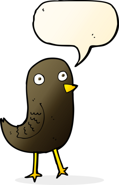 Bir insan tarafından çizilmiş konuşma baloncuklu komik çizgi film kuşu.