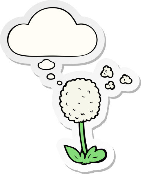 Düşünce baloncuklu karikatür çiçeği insan tarafından çizilmiş bir çıkartma gibi.