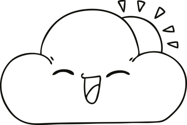 Çizgi film güneşi ve bir insan tarafından çizilen mutlu bulut.