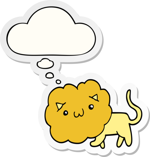 İnsan tarafından çizilmiş bir çıkartma olarak düşünce baloncuğu olan sevimli çizgi film aslanı.
