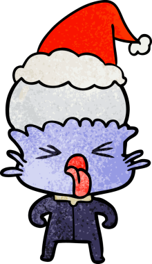 Bir insan tarafından çizilmiş garip bir el çizimi Noel Baba şapkası giyen bir uzaylının çizgi filmi.