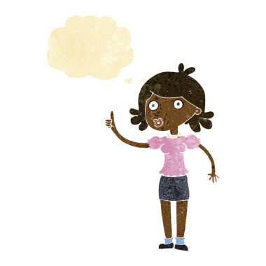 Bir insan tarafından çizilmiş düşünce baloncuğu fikri olan karikatür kadın.