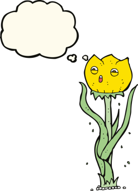 Bir insan tarafından çizilmiş düşünce baloncuklu karikatür çiçeği