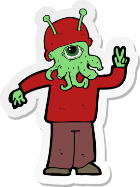 Bir insan tarafından çizilmiş uzay uzaylısının çıkartması.