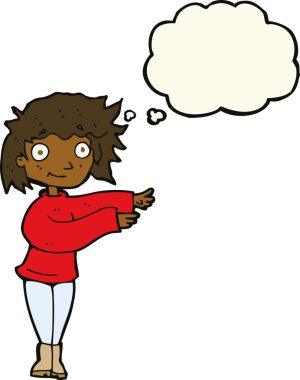 Bir insan tarafından çizilmiş düşünce balonlu çizgi film dansçısı kadın.