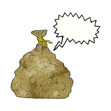 Bir insan tarafından çizilmiş serbest konuşma balonu desenli karikatür çuvalı.