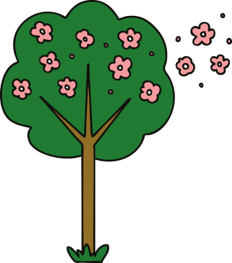 Bir insan tarafından çizilmiş tuhaf bir çizgi film ağacı.