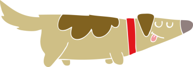 Bir insan tarafından çizilmiş düz renkli çizgi film köpeği.