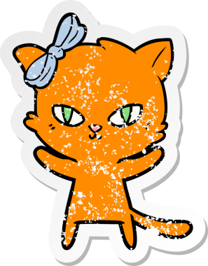 Bir insan tarafından çizilmiş şirin bir çizgi film kedisinin sıkıntılı çıkartması.