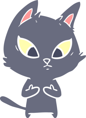 Bir insan tarafından çizilmiş düz renkli çizgi film kedisi.