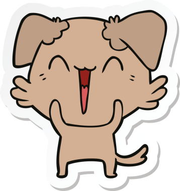 Bir insan tarafından çizilmiş mutlu bir köpek çizgi filminin çıkartması.