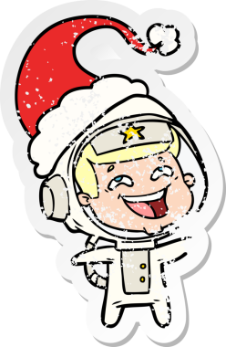 Bir insan tarafından çizilmiş Noel Baba şapkası giymiş, gülen bir astronotun çizilmiş el yazısı.