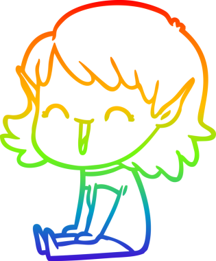 Gökkuşağı gradyan çizgi çizimi bir insan tarafından çizilmiş bir elf kızı