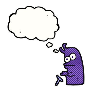 Serbest çizim düşünce balonu karikatürü küçük uzaylı bir insan tarafından çizildi