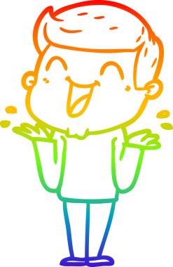 Gökkuşağı gradyan çizgi çizimi bir insan tarafından çizilmiş gülen bir karikatür adam