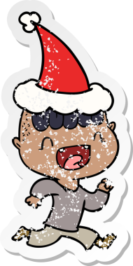 Mutlu bir çocuğun insan tarafından çizilmiş Noel Baba şapkasıyla gülüp kaçtığı bir el yazısı.