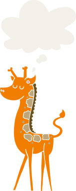 Düşünce baloncuğu olan bir zürafa insan tarafından çizilmiş.