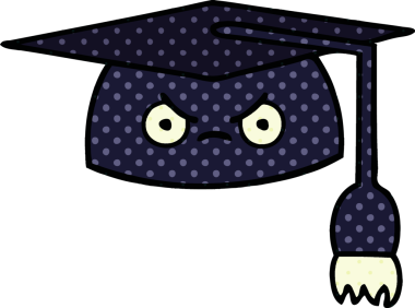 Bir insanın çizdiği mezuniyet şapkasının çizgi filmi.