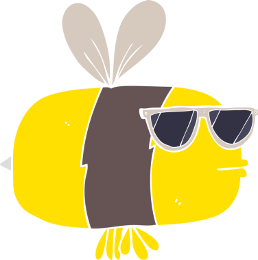 Bir insan tarafından çizilmiş güneş gözlüğü takan arıların düz renk çizimi