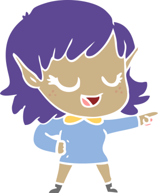 Mutlu düz renkli çizgi film kızı bir insan tarafından çizilmiş.