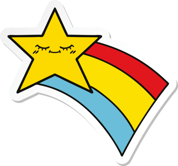 Bir insan tarafından çizilmiş gökkuşağı yıldızı resimli şirin bir çizgi film çıkartması.