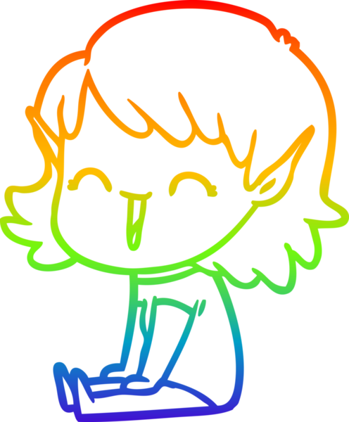 Gökkuşağı gradyan çizgi çizimi bir insan tarafından çizilmiş bir elf kızı