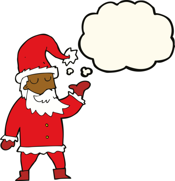 Bir insan tarafından çizilmiş düşünce baloncuklu Noel Baba çizgi filmi.