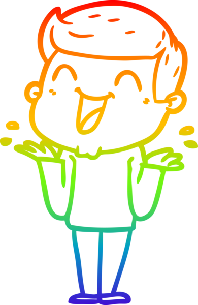 Gökkuşağı gradyan çizgi çizimi bir insan tarafından çizilmiş gülen bir karikatür adam