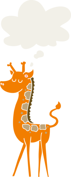 Düşünce baloncuğu olan bir zürafa insan tarafından çizilmiş.