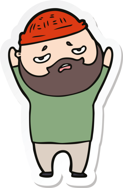 Bir insan tarafından çizilmiş sakallı endişeli bir karikatür çıkartması.