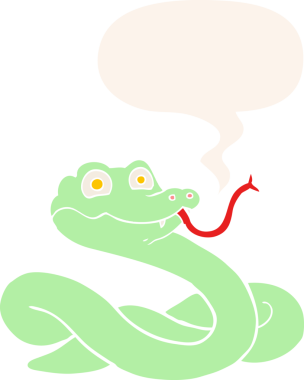 Konuşma baloncuğu olan çizgi film yılanı insan tarafından çizilmiş.