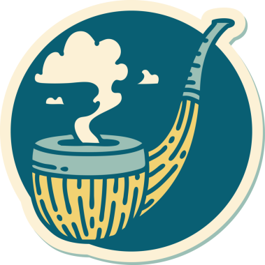 Bir insan tarafından çizilmiş sigara piposunun geleneksel stiliyle dövme çıkartması.