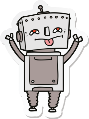 Bir insan tarafından çizilmiş robot karikatür çıkartması.