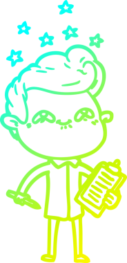 Bir insan tarafından çizilmiş, heyecanlı bir çizgi film çizimi.