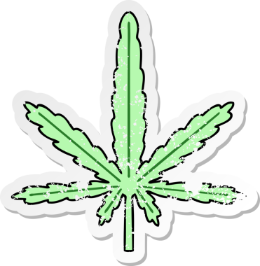 Bir insan tarafından çizilmiş garip bir el marihuanasının sıkıntılı çıkartması.