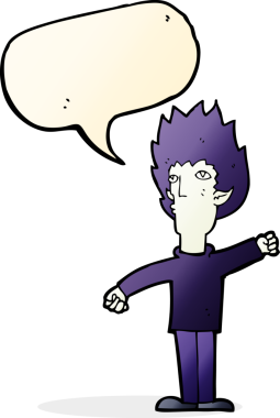 Bir insan tarafından çizilmiş konuşma balonu olan bir vampir adam.