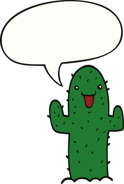 bir insan tarafından çizilmiş konuşma baloncuklu çizgi film kaktüsü.