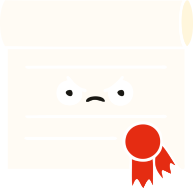 Bir insan tarafından çizilmiş bir sertifikanın düz renk retro karikatürü