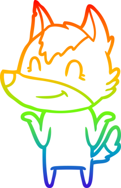 Gökkuşağı gradyan çizgisi. Bir insan tarafından çizilmiş dost bir kurt çizgi filmi.