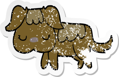 Bir insan tarafından çizilmiş bir karikatür köpeğinin sıkıntılı çıkartması.