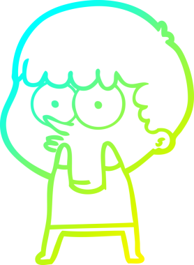 Bir çizgi film karakteri çizen soğuk gradyan bir insan tarafından çizilmiş meraklı çocuk.