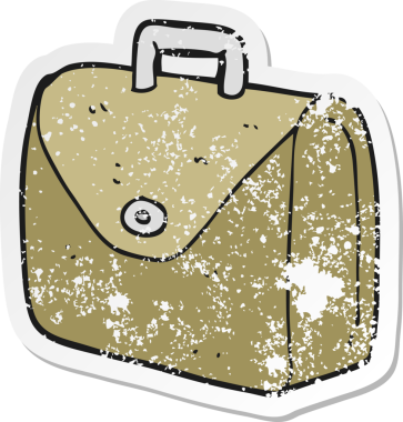 Bir insan tarafından çizilmiş eski bir evrak çantasının gerilimli çıkartması.