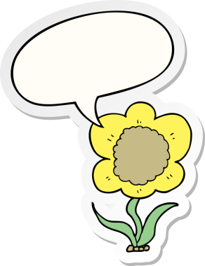 Bir insan tarafından çizilmiş baloncuk çıkartmalı karikatür çiçeği.