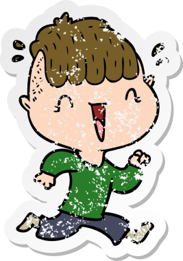 Bir çizgi filmin kederli çıkartması. Mutlu çocuk. Bir insan tarafından çizilmiş.