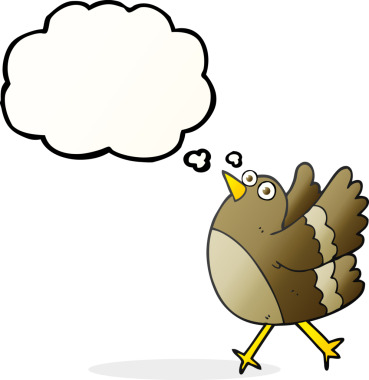 Bir insan tarafından çizilmiş serbest çizim balon karikatürü mutlu kuş.