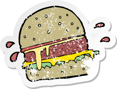 Bir insan tarafından çizilmiş çizgi film hamburgerinin gerilimli yapıştırması.