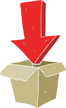 boş kutunun düz renk çizimi ve bir insan tarafından çizilmiş ok