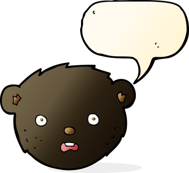 bir insan tarafından çizilmiş konuşma baloncuklu siyah ayı yüzü.