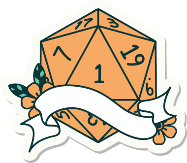 Bir insan tarafından çizilmiş doğal bir d20 zar etiketi.