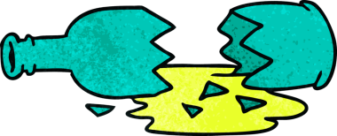 Kırık bir şişenin insan eliyle çizilmiş karikatürü.